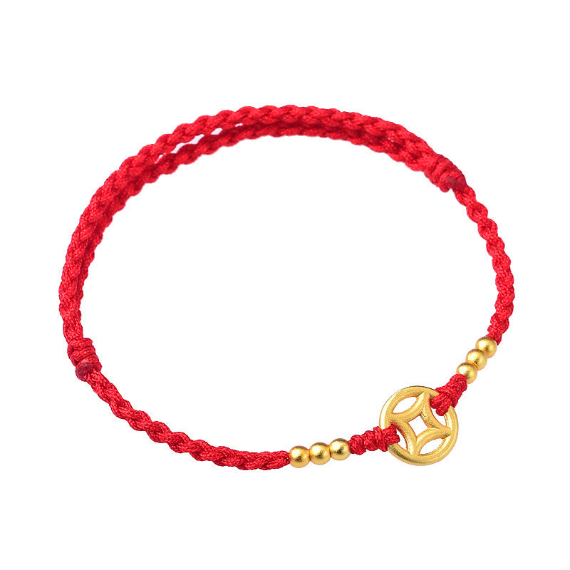 Bracelet en fil rouge pour la force et la protection | Pièce de cuivre tressée