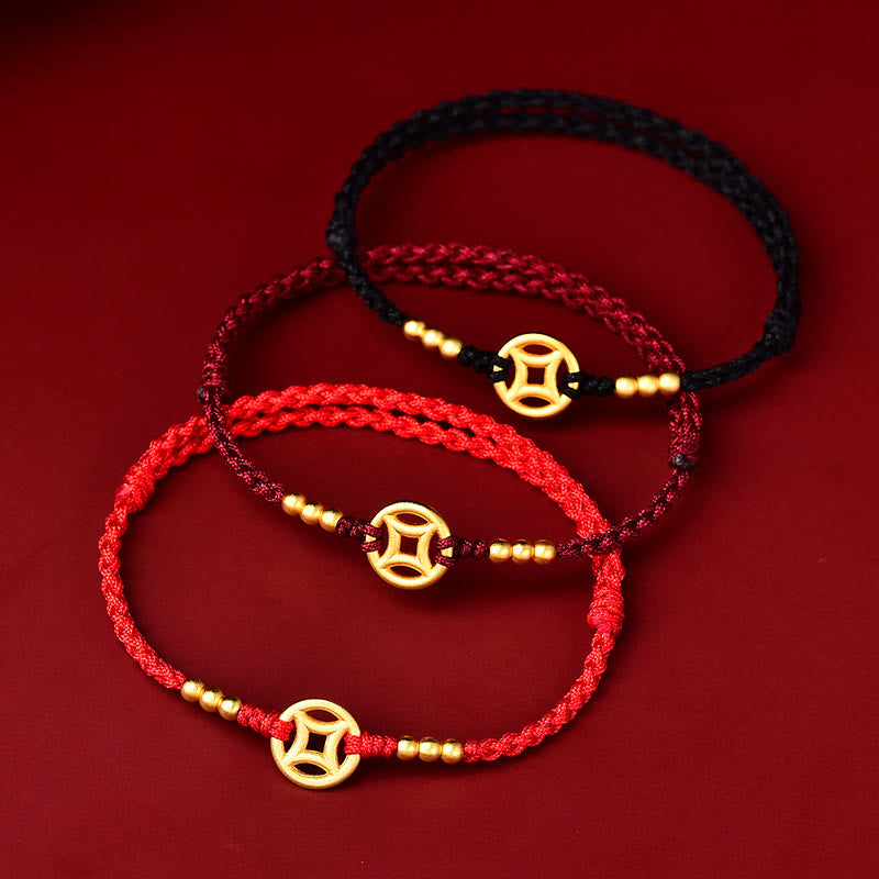 Bracelet en fil rouge pour la force et la protection | Pièce de cuivre tressée