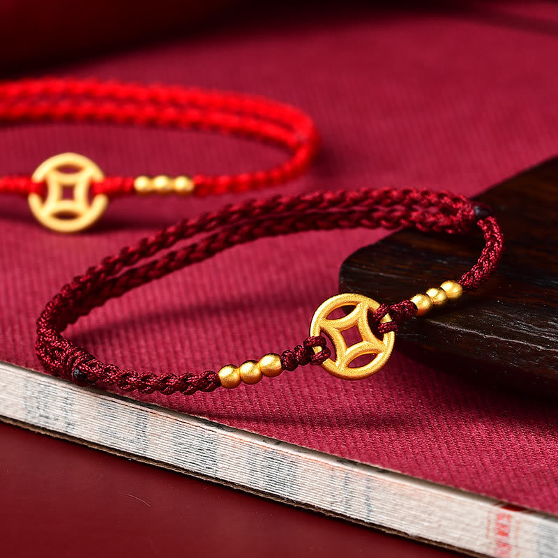 Bracelet en fil rouge pour la force et la protection | Pièce de cuivre tressée