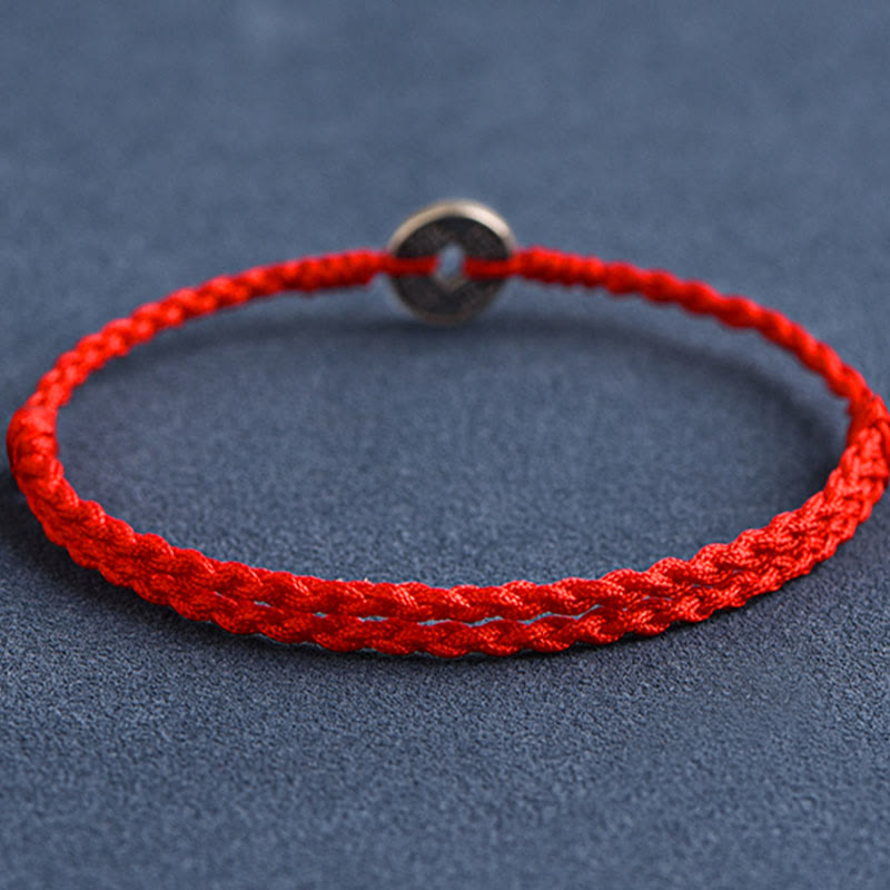 Bracelet de protection en argent 925 avec cinq pièces impériales et fil rouge