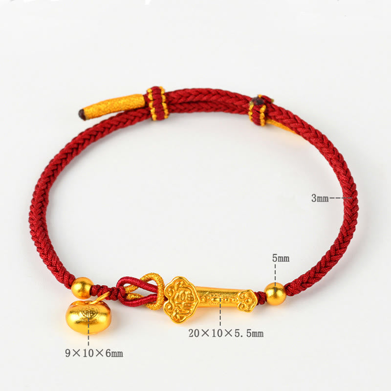 Bracelet tressé porte-bonheur en fil rouge Fu avec bâton Ruyi