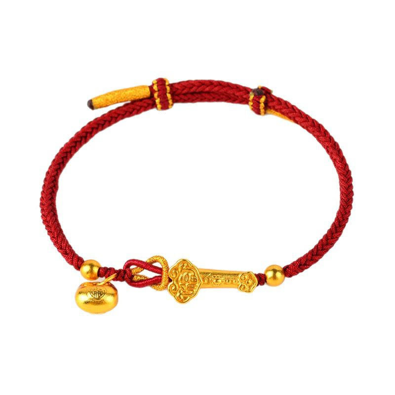 Bracelet tressé porte-bonheur en fil rouge Fu avec bâton Ruyi