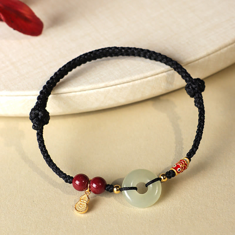 Bracelet de protection à boucle de paix en jade Hetian à fil rouge