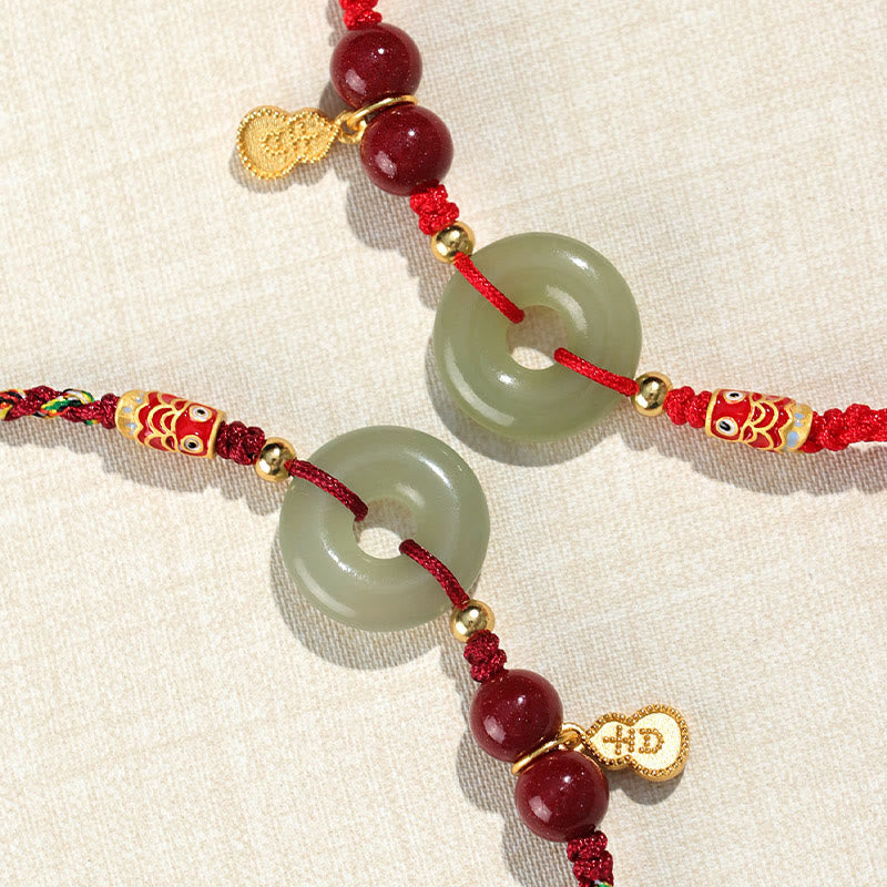 Bracelet de protection à boucle de paix en jade Hetian à fil rouge