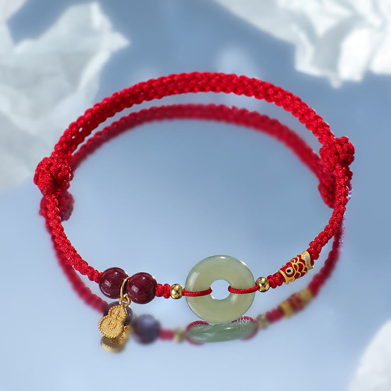 Bracelet de protection à boucle de paix en jade Hetian à fil rouge