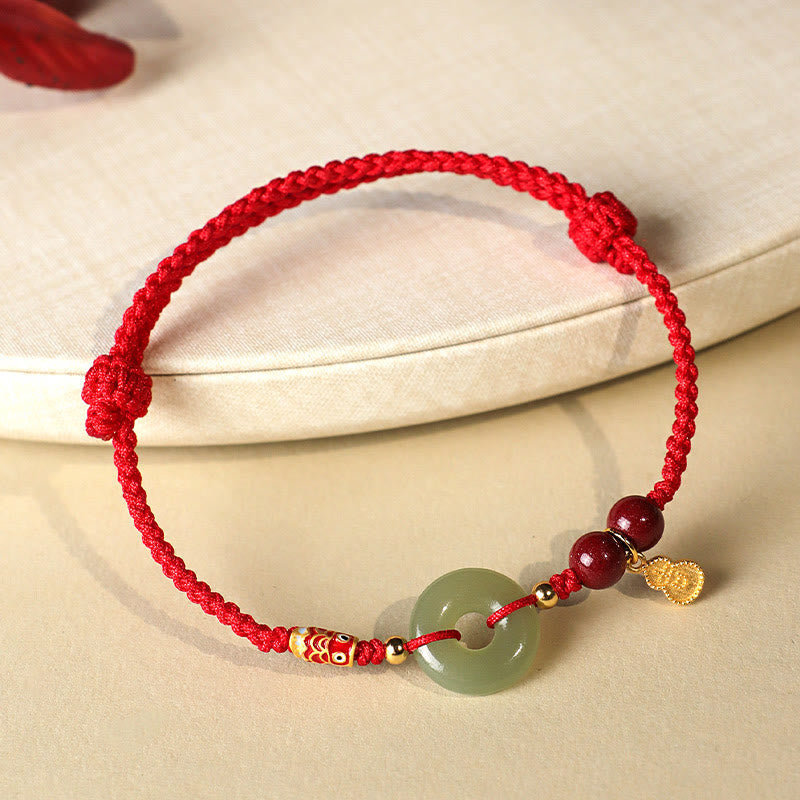 Bracelet de protection à boucle de paix en jade Hetian à fil rouge