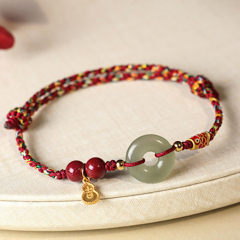 Bracelet de protection à boucle de paix en jade Hetian à fil rouge