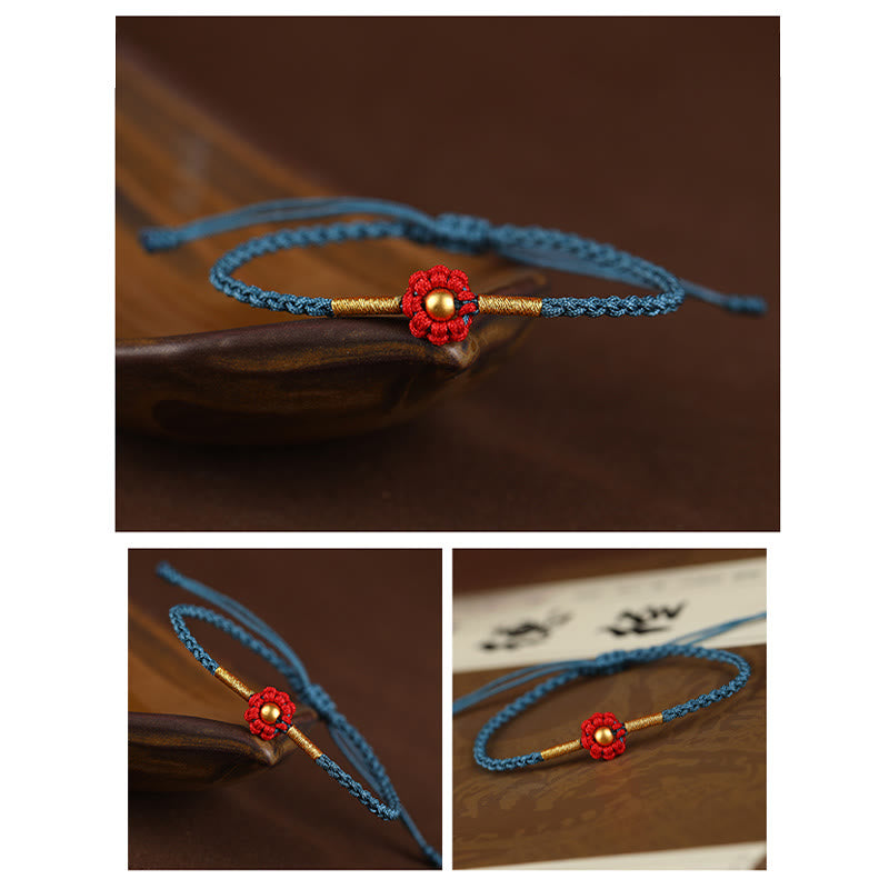 Bracelet de protection en fil rouge avec fleur dorée