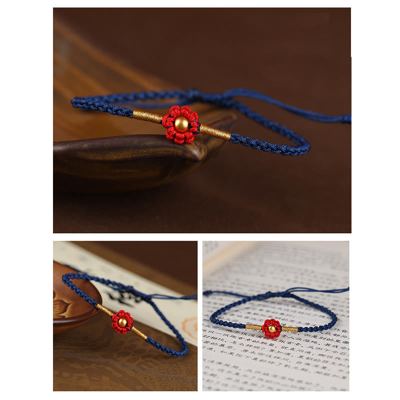 Bracelet de protection en fil rouge avec fleur dorée
