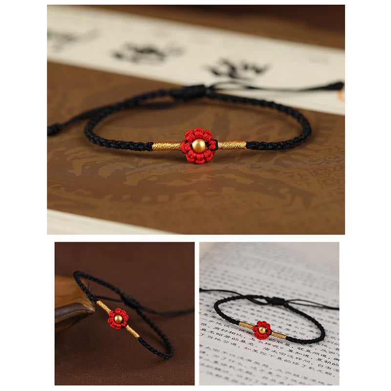 Bracelet de protection en fil rouge avec fleur dorée