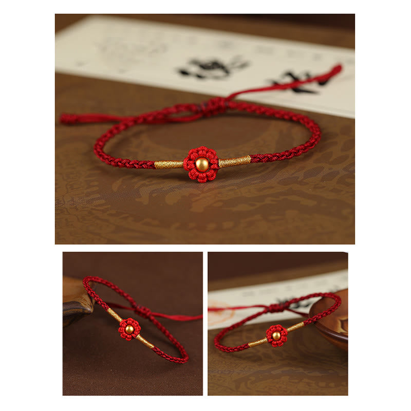 Bracelet de protection en fil rouge avec fleur dorée