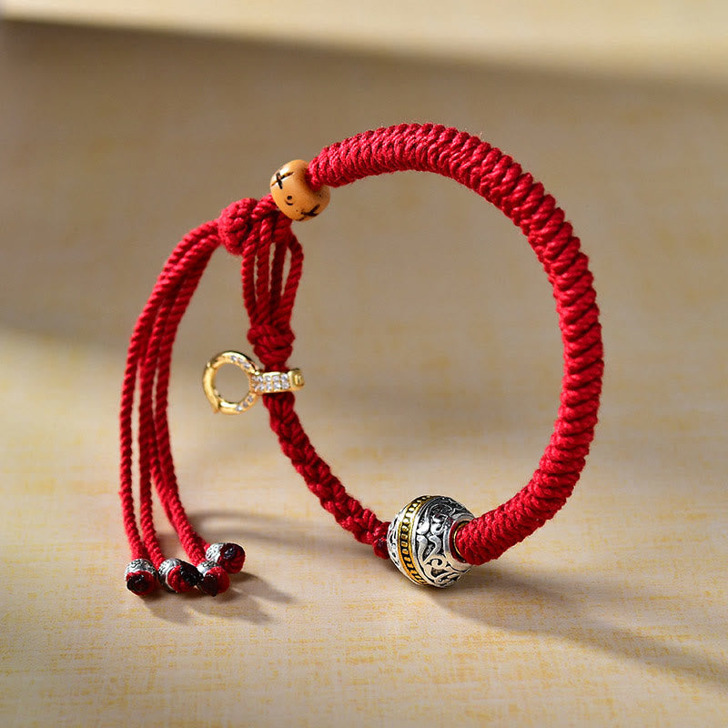 Bracelet tressé porte-bonheur tibétain en fil rouge 13-21 cm