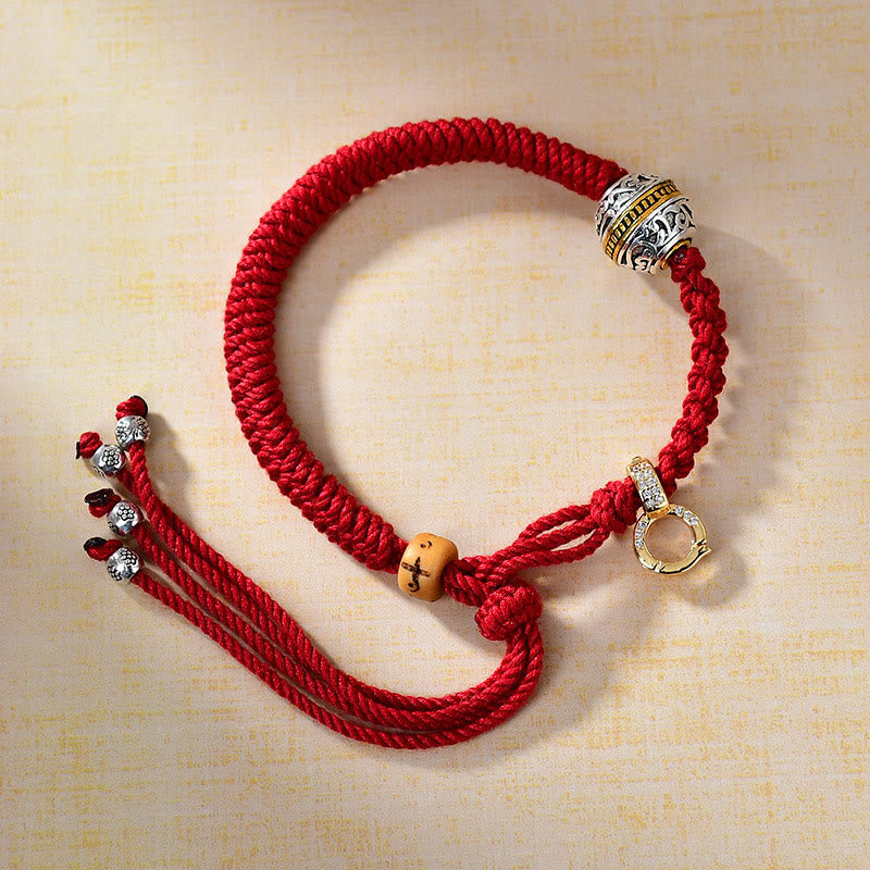 Bracelet tressé porte-bonheur tibétain en fil rouge 13-21 cm