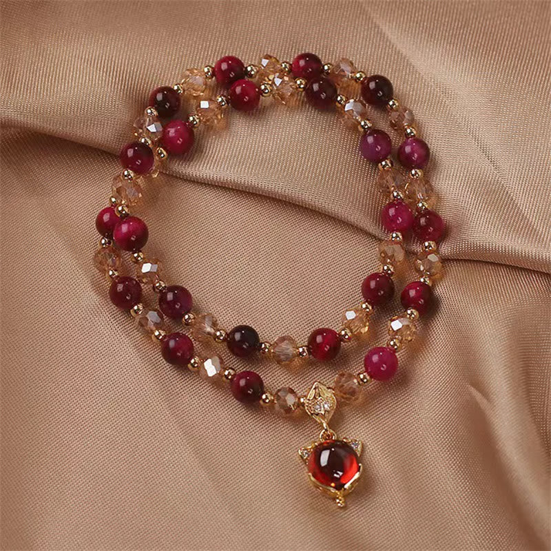 Bracelet de protection double tour en œil de tigre rouge pour l'équilibre