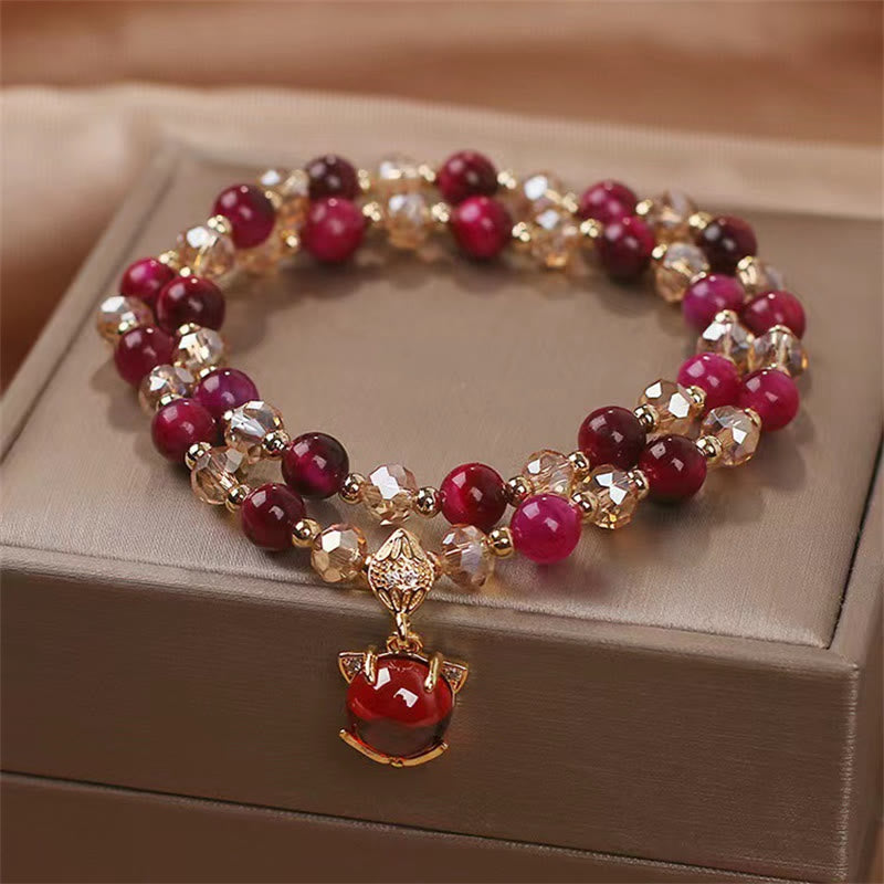 Bracelet de protection double tour en œil de tigre rouge pour l'équilibre