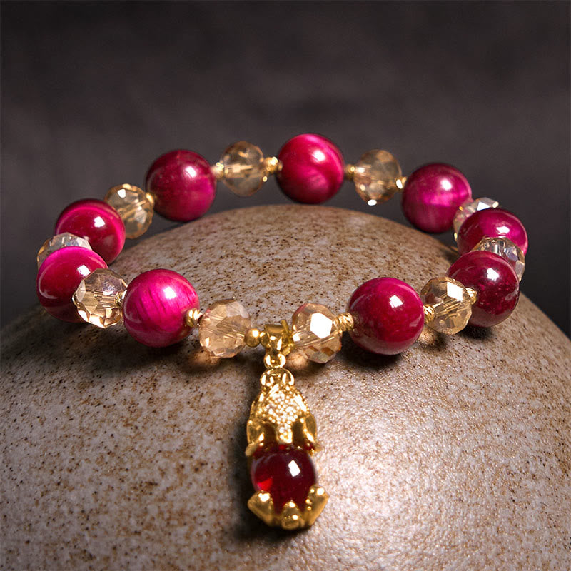 Bracelet de protection œil de tigre rouge avec breloque renard PiXiu