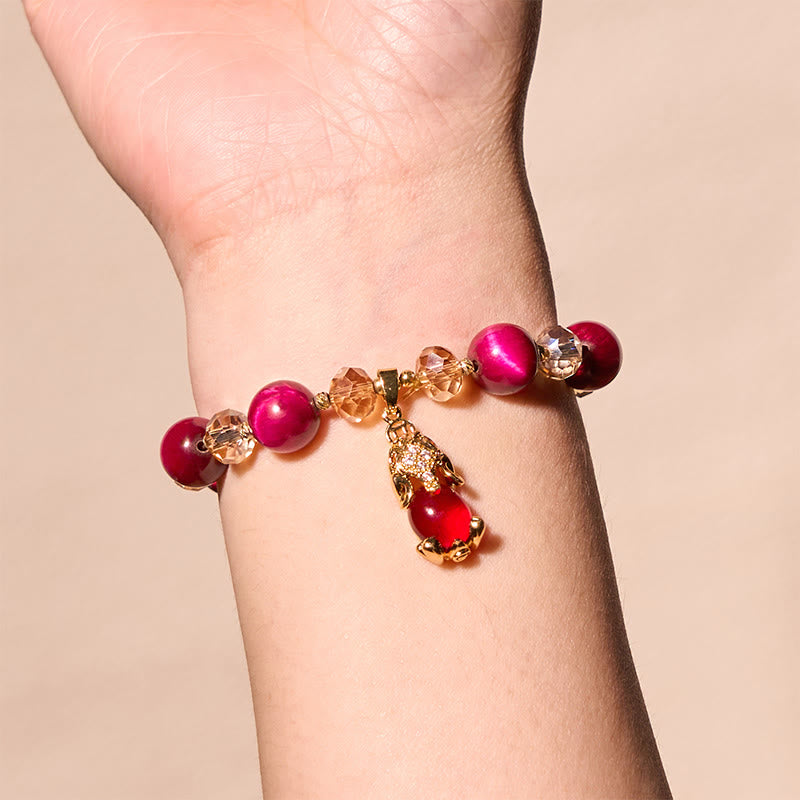 Bracelet de protection œil de tigre rouge avec breloque renard PiXiu