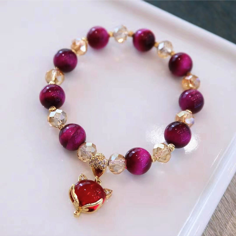 Bracelet de protection en œil de tigre rouge avec breloques Pixiu et renard