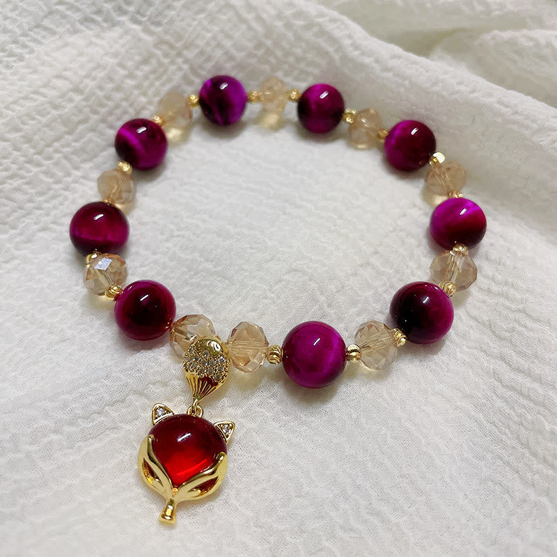 Bracelet de protection en œil de tigre rouge avec breloques Pixiu et renard