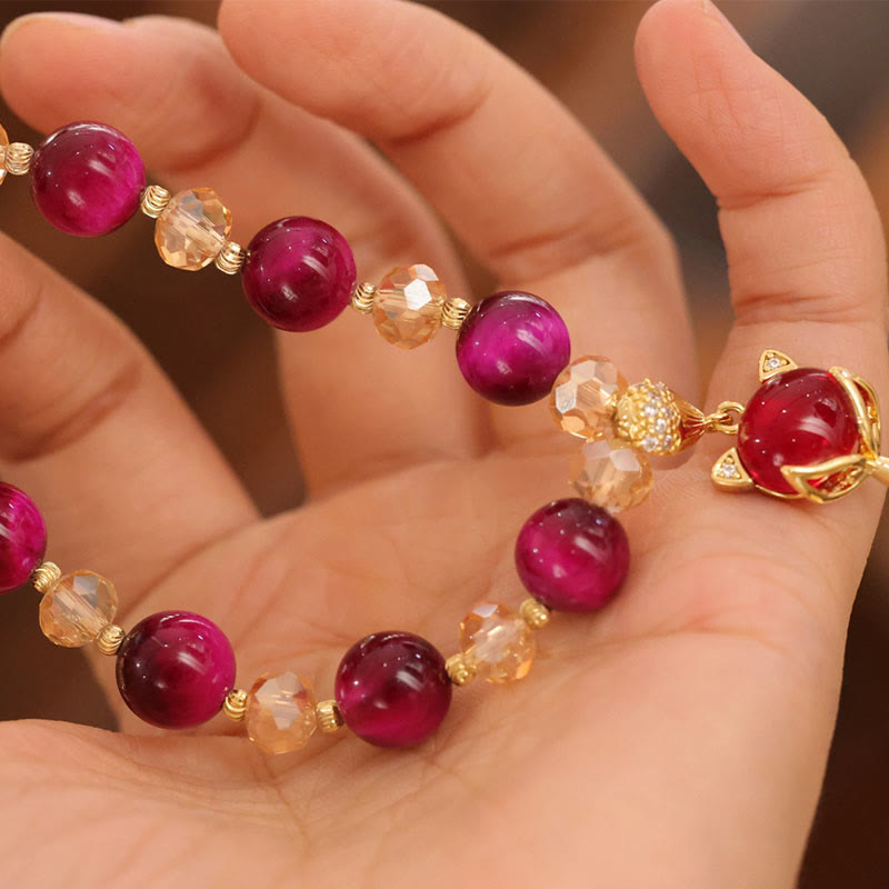 Bracelet de protection en œil de tigre rouge avec breloques Pixiu et renard