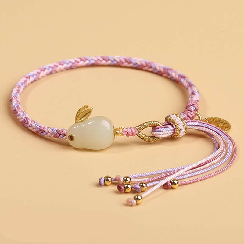 Bracelet de protection porte-bonheur en jade blanc avec nœud de réincarnation