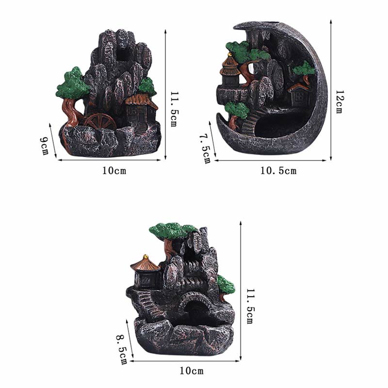 Brûle-encens Bouddha en résine avec motif de ponts de montagne