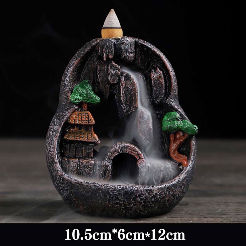 Brûle-encens Bouddha en résine avec motif de ponts de montagne