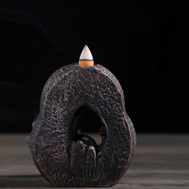Brûle-encens Bouddha en résine avec motif de ponts de montagne