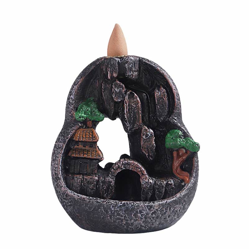 Brûle-encens Bouddha en résine avec motif de ponts de montagne