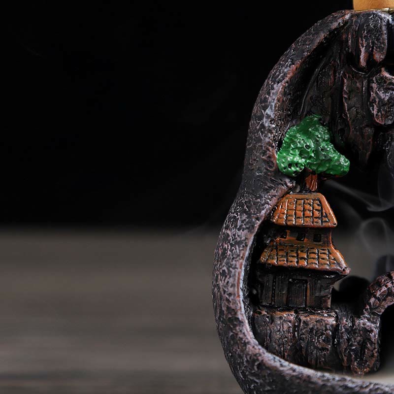 Brûle-encens Bouddha en résine avec motif de ponts de montagne