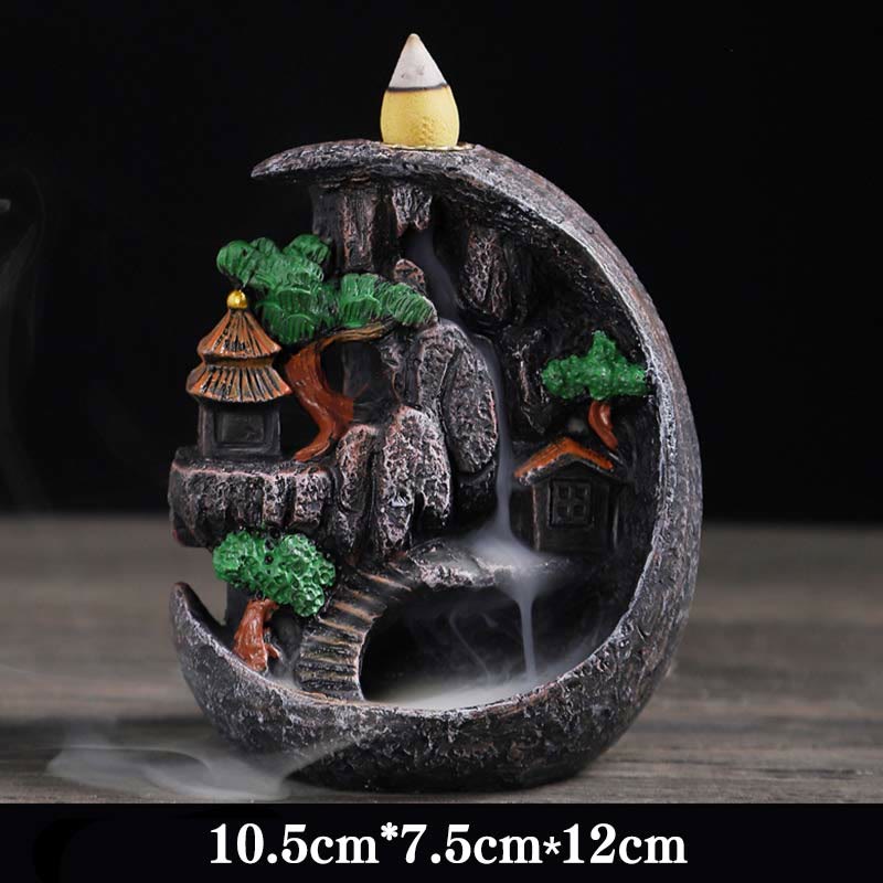 Brûle-encens Bouddha en résine avec motif de ponts de montagne