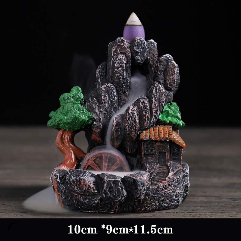 Brûle-encens Bouddha en résine avec motif de ponts de montagne