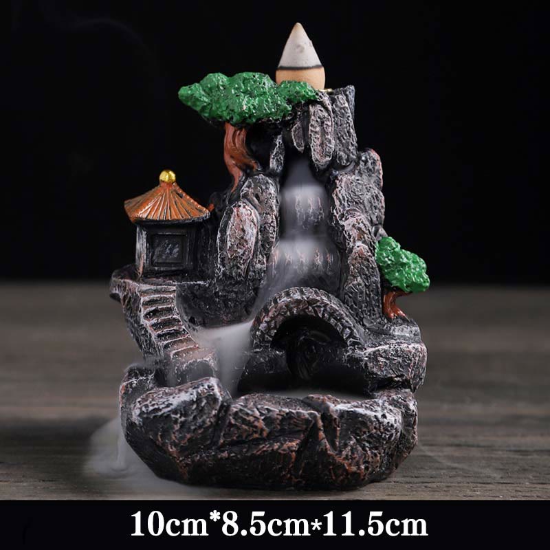 Brûle-encens Bouddha en résine avec motif de ponts de montagne