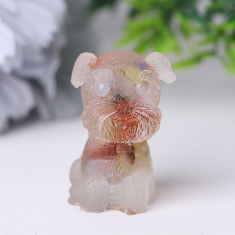 Resin Crystal Schnauzer Animal Figurine 1.6 Inch Spiritual