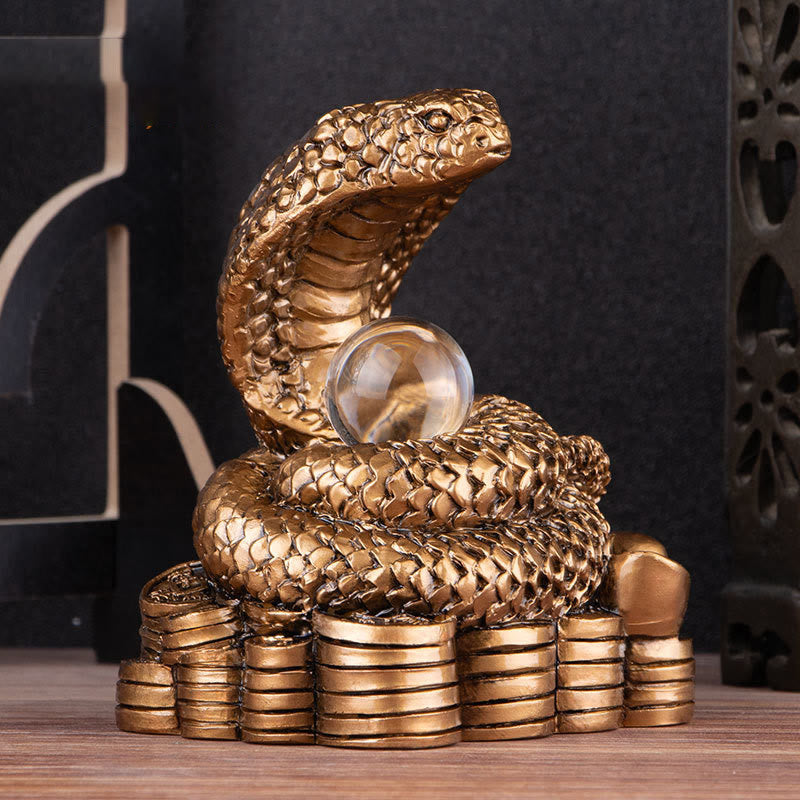 Figurine de richesse en résine Année du Serpent avec lingots