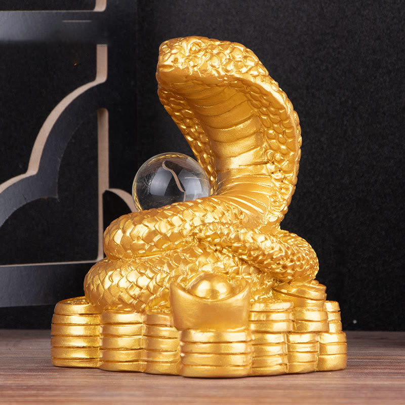 Figurine de richesse en résine Année du Serpent avec lingots