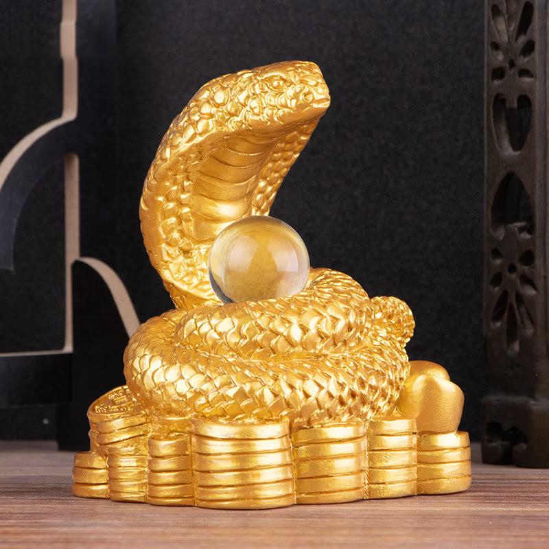 Figurine de richesse en résine Année du Serpent avec lingots