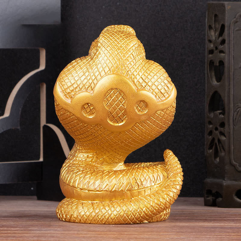 Figurine de richesse en résine Année du Serpent avec lingots