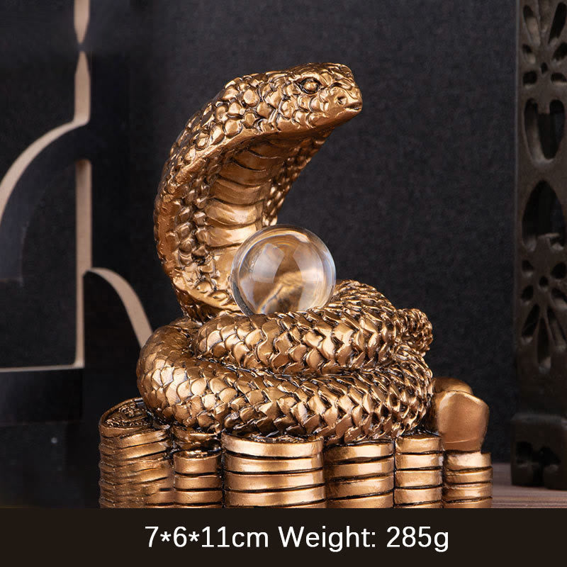 Figurine de richesse en résine Année du Serpent avec lingots