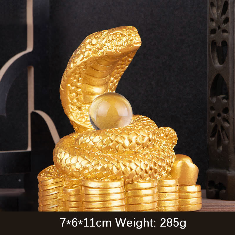 Figurine de richesse en résine Année du Serpent avec lingots