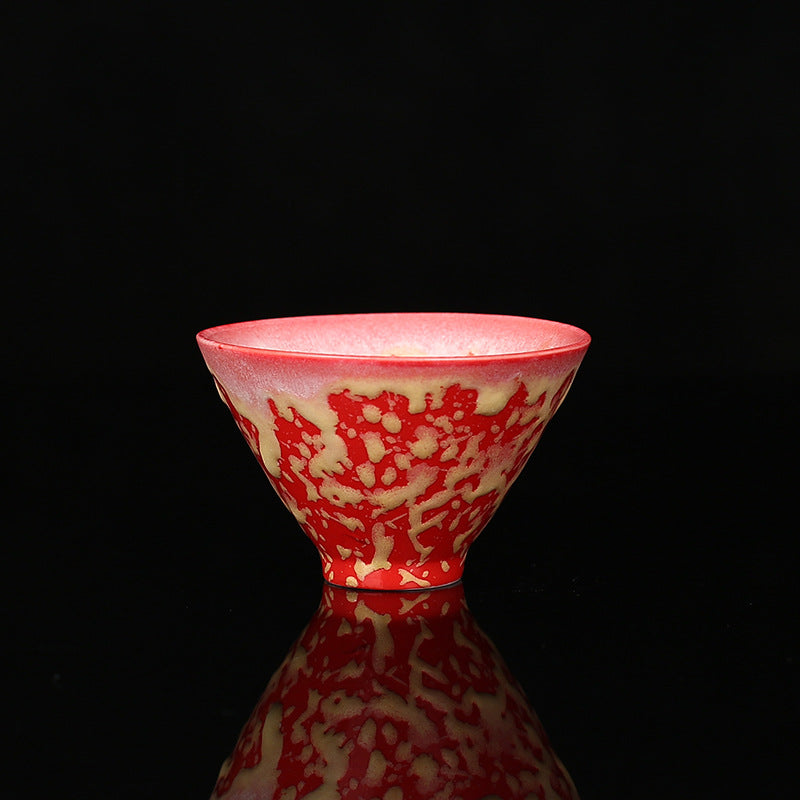 Bol à thé en céramique rétro dégradé bleu rouge lotus