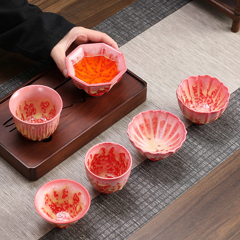 Bol à thé en céramique rétro dégradé bleu rouge lotus