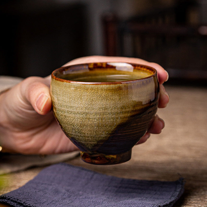 Tasse à thé zen en céramique marron rétro 130 ml Tasse de méditation