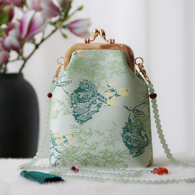 Sac à bandoulière rétro en chaîne de perles brodées chinoises 14 x 6 x 18 cm