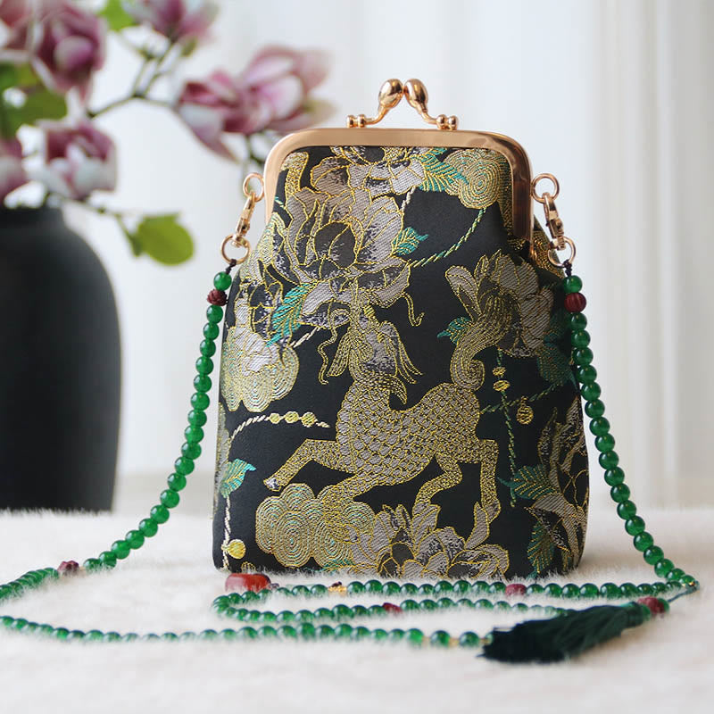 Sac à bandoulière rétro en chaîne de perles brodées chinoises 14 x 6 x 18 cm
