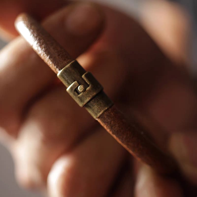 Bracelet spirituel rétro en cuir et cuivre pour la chance et la guérison