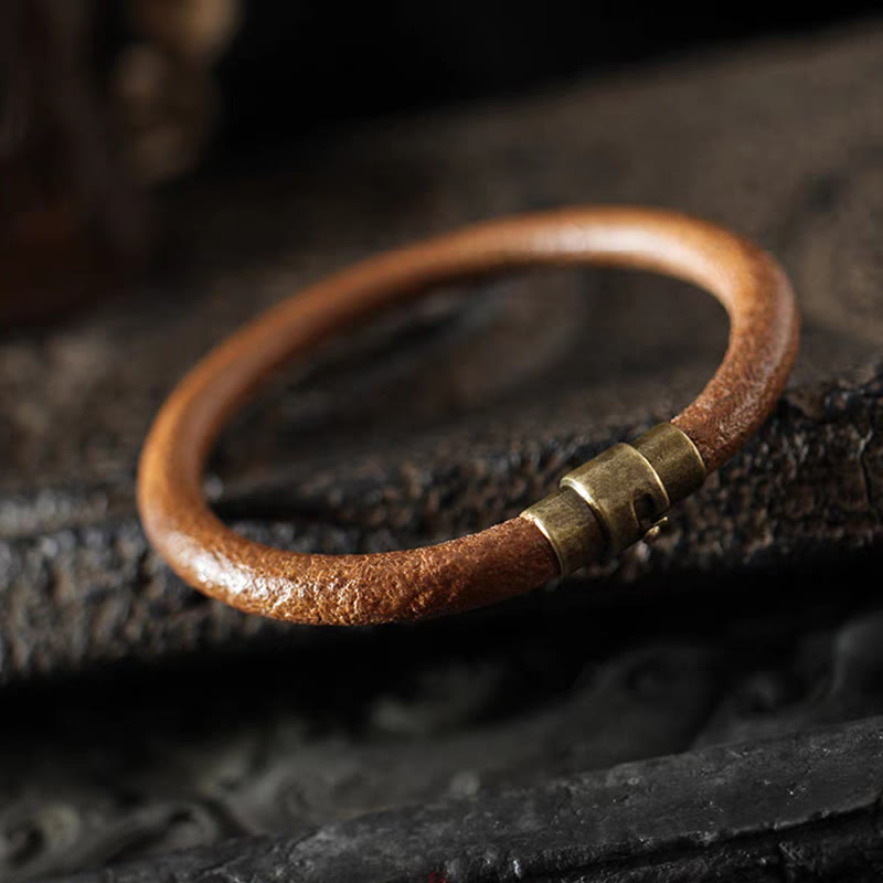 Bracelet spirituel rétro en cuir et cuivre pour la chance et la guérison