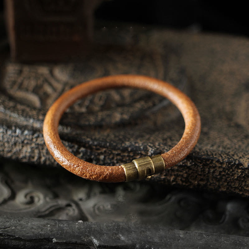 Bracelet spirituel rétro en cuir et cuivre pour la chance et la guérison