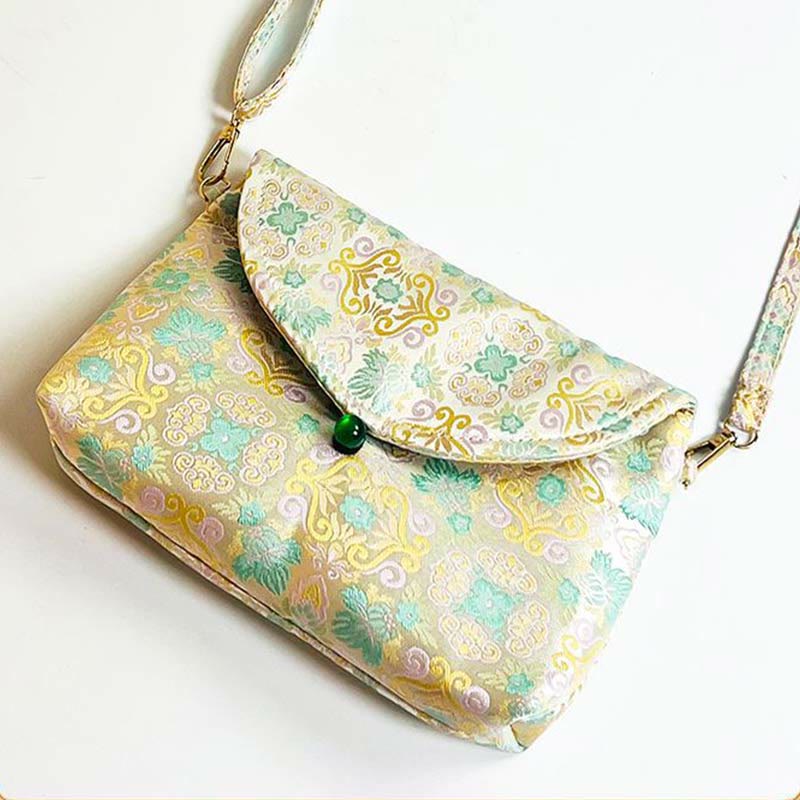 Sac bandoulière bohème rétro en polyester et coton à fleurs