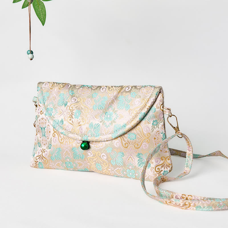 Sac bandoulière bohème rétro en polyester et coton à fleurs